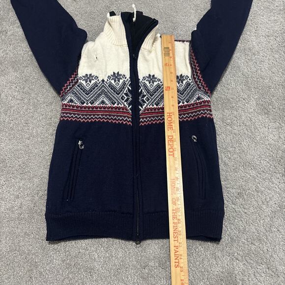 Dale Of Norway Sweater Size Small White Navy Wool Full Zip Distressed - Picture 10 of 10